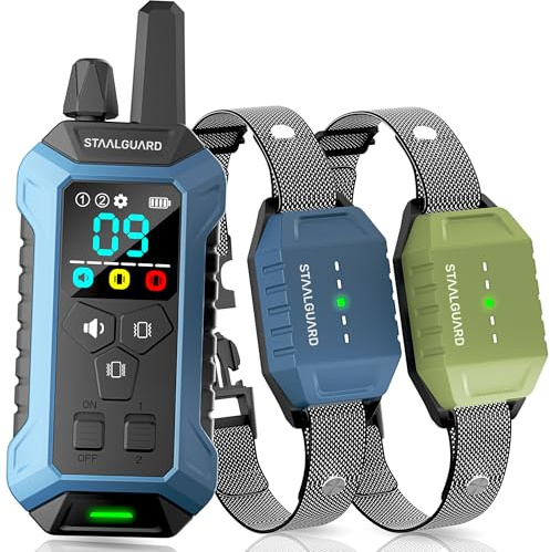STAALGUARD Collar de Adiestramiento para Perros, Sin Descarga Eléctrica, 9 Niveles, Sonido, Vibración y Boost, Alcance 3000m, Recargable, Autonomía 30 Días, IP67, para Todos los Perros (2 Collares)