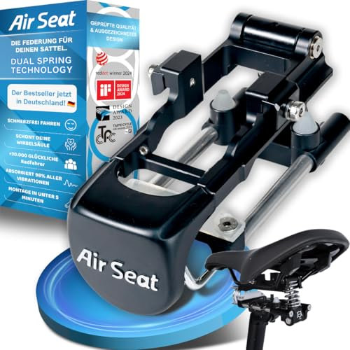 Air Seat Sattelfederung Fahrrad - Sattelstütze gefedert - Das Original - Fahrradsattel mit Federung schont Wirbelsäule - Fahrradsattel Federung 100% Comfort - Fahrrad Zubehör gefederte Sattelstütze L