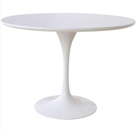 Table de salle à manger ronde laquée blanche moderne avec piédestal tulipe, idéale pour la maison, le salon, la salle à manger, la cuisine et le restaurant Taille 120 cm