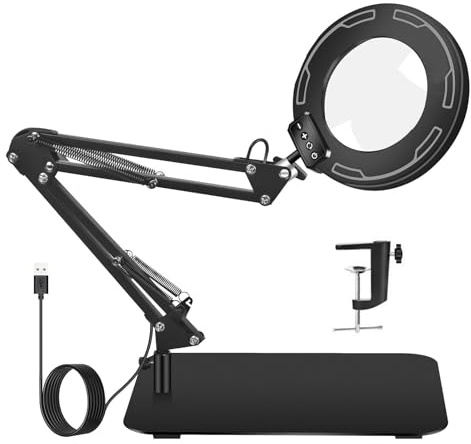 VITOTC 12X Magnifying Glass with Light and Stand, Magnifier with Light Hands Free, 2-in-1 & 5 Color Modes LED Lighted, Magnifying Reading Lamp for Craft Hobby Reading Painting Sewing Close Work