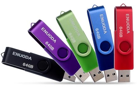 ENUODA Clé USB 64 Go Lot de 5 Cle USB 2.0 Flash Drive Stockage Rotation Disque Mémoire Stick avec Lumière LED (Rouge Vert Noir Bleu Violet)