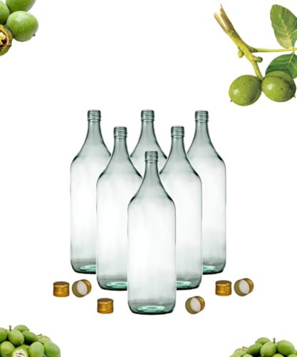 Buyglass Set di 6 Bottiglie in Vetro da 2 Litri con Tappi a Vite, Vetro Bianco, per Conservazione