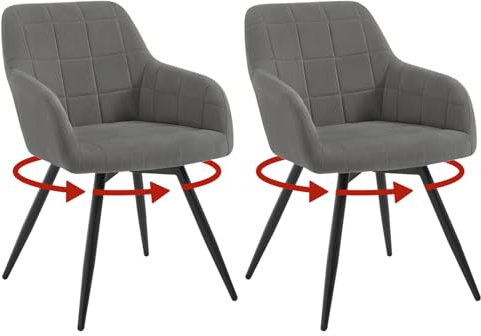 WOLTU 2er Set drehbare Esszimmerstühle, Samt gepolsterte ergonomische Esszimmertühle mit Metallbeinen,Esszimmertühle mit Rücken- und Armlehnen, für Küche, Wohnzimmer, Balkon, Dunkelgrau, EZS85dgr-2