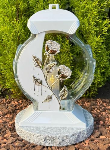 Lanterne funéraire avec motif de roses en or, 34 cm de haut, bougie funéraire, bougie funéraire, bougie funéraire, bougie avec bougie sans socle