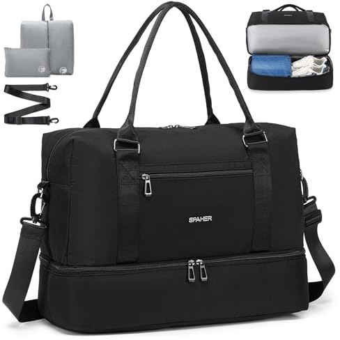 SPAHER Bolsa de Viaje 45x36x20 EasyJet Equipaje de Mano Bolsa de Deporte Mujer con Compartimento de Zapatos Bolsa de Gimnasio Grande Impermeable Bolsas de Fin Semana Mujer Gym Bag Cabin Duffle Bag