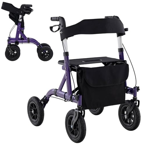 Rollator a 4 ruote con sedile pieghevole leggero, deambulatore per anziani con seduta e ruote, rollator, altezza regolabile in alluminio con ampia, tutto