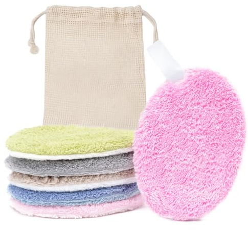 LOPHE Discos Desmaquillantes Reutilizables, Almohadillas Desmaquillantes Lavable, 6 Unidades + Bolsa De Lavandería, Natural Fiber, Doble Cara Suave, Limpieza Facial Para Todo Tipo De Piel (Ovalado-A)