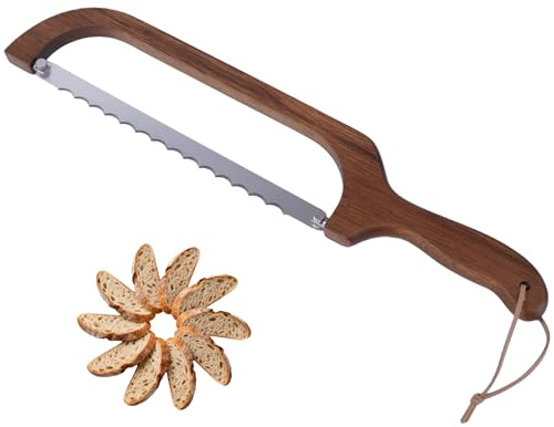HGTC 360° Rotatable Blade Wooden Bread Knife | Adjustable, Left-Hand Friendly, Bread Slicer, Bread Bow Saw,Acacia Wood
