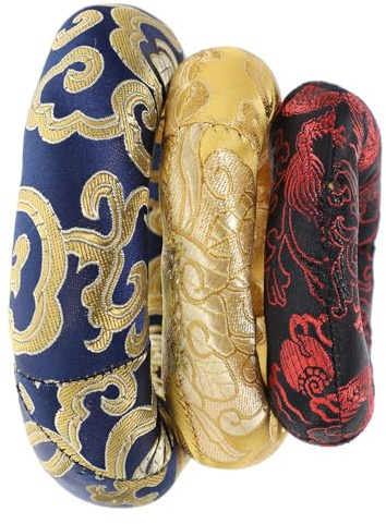HOLIDYOYO Tibetan Singing Bowl Cushions 3pcs with Chinese Style Embroidery Made of Cotton Color Color and Auspicious Cloud Pattern for Buddha Sound Bowl Meditation and Gift Use