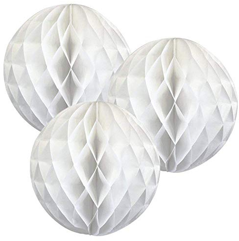 Pack of 3 Paper Honeycomb Balls for Party Decorations Wedding Birthday Christmas Parties (White, 12 (30 cm))