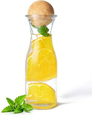 Sendez Caraffa in vetro con tappo in legno per vino, caraffa decanter misura in vetro (4 caraffe in vetro da 270 ml)