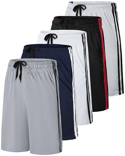 Real Essentials Lot de 5 Shorts de Basket en Maille à séchage Rapide avec Poches pour Homme, Set F, Taille XL