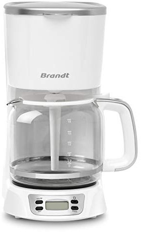 BRANDT CAF1318ES – Elektrische Kaffeemaschine programmierbar – 18 Tassen – Tank 1,8 l – Glaskanne mit Skala – Warmhaltefunktion 40 Minuten – Tropfschutz – LCD-Display – Weiß