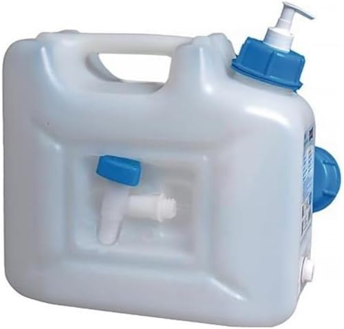 Hygienbehållare 12 L av HD-PE, naturfärgad med integrerad 250 ml tvåldispenser, UV-skydd, avloppskran och skruvplugg