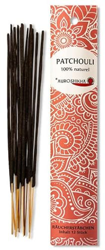 Patschuli AUROSHIKHA Indische Räucherstäbchen 100% natürlich ohne Chemie und aus hochwertigen Ölen und Pulver Traditionelles Indisches Räucherwerk für Meditation, Raumreinigung Entspannung