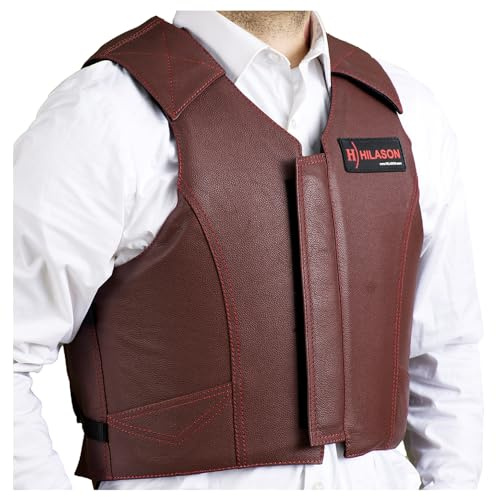 HILASON Safety Bull Riding Vest Protective Leather Maroon | Equestrian Unisex Rodeo Men & Women