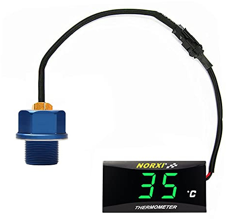 NORXI Misuratore digitale della temperatura dell'olio, verde, M20 x 1,0, digitale, impermeabile, per esterni, strumento automobilistico, termometro a olio, 0-120 °C, non richiede batterie