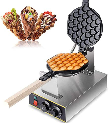JIADUOFU Waffle Maker, Gofrera Máquina Burbujas De Acero Inoxidable, Sarten Gofres Girario 180 Grado Máquina De Gofres De Forma Huevo con Mango De Madera para Hacer Bubble Waffles,220v