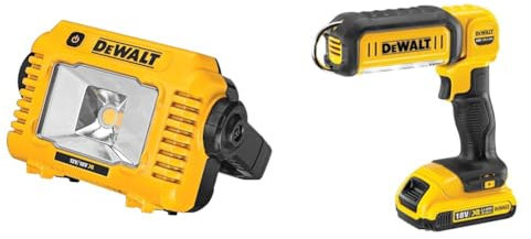 DeWalt DCL077 Battery-Powered Construction Light 2000 Lumen Building Site Light Bulb 3 Level Light Strength Setting & DCL050-XJ 18 V XR Handheld LED Area Light, Bare Unit, Multi