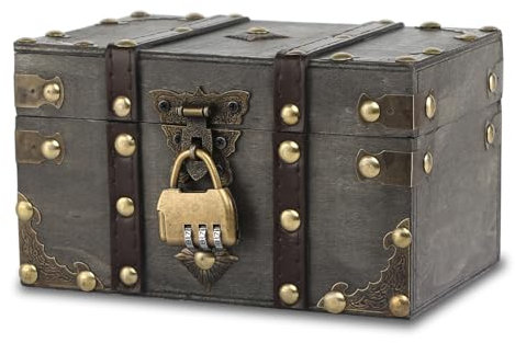 Scrigno del Tesoro in Legno con Lucchetto, Pirati Scatola Portaoggetti Baule Vintage, Cofanetto del Tesoro in Stile Vintage