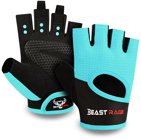 BEAST RAGE Guanti da fitness traspiranti per uomo e donna, guanti per sollevamento pesi, bodybuilding, palestra, esercizio antiscivolo, crossfit bodybuilding, ciclismo (L, ACQUA)