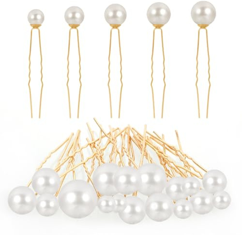 Lusofie 18Pcs Pearl Bobby Pins Bridal Wedding Hair Peals U Shaped Pearl Hair Pins Accessories for Brides Bridesmaids Women Girls(Gold)
