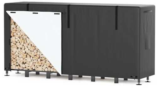 Himimi Kaminholzregal Außen 235x25x116cm mit 450D Abdeckung – Brennholzregal Metall für Holzlager & Holzunterstand Draußen, wetterfest, mit verstellbaren Füßen & Sicherheitsketten für Garten, Patio