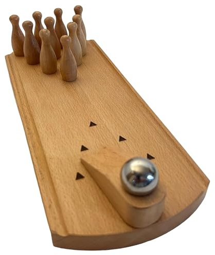 Jeu de bowling de bureau en bois de 30 cm : 10 broches et boule en métal – Parfait pour la stratégie, les fêtes et le plaisir en famille