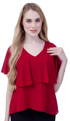 ChillSabai Stillbluse Damen – Kurzes Stilloberteil aus Chiffon mit Flatterärmeln & Reißverschluss – Elegant, Figurkaschierend & Hautfreundlich – Stillmode für Sommer & Winter – S-M, Rot