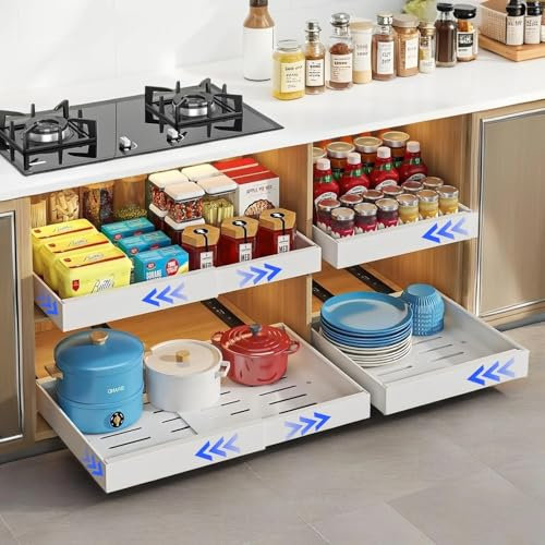 FumyFumy Tiroir de cuisine télescopique - Organiseur de cuisine - Tapis de tiroir 100 cm (blanc, largeur réglable 30,5-51,5 cm)