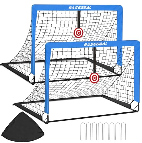 BaseGoal Cage de Foot Pliable, Lot de 2 But de Foot Extérieur avec Cible Suspendue, Sac de Transport, Équipement d'entraînement de Football Adapté à l'intérieur ou à l'extérieur