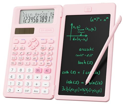 Wissenschaftlicher Taschenrechner für Schüler, 82 MS Faltbarer Wissenschaftsrechner mit Notizblock für Mittel- und Oberschulbedarf, Rosa