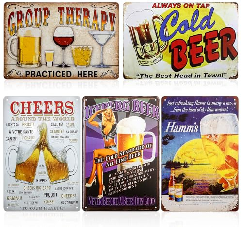 CRITIVE-SHOP 5 carteles de metal decoración vintage, accesorios de bar para el hogar, pub, carteles de pared, carteles de chapa retro, decoración de pared, arte de hierro, accesorios para pub
