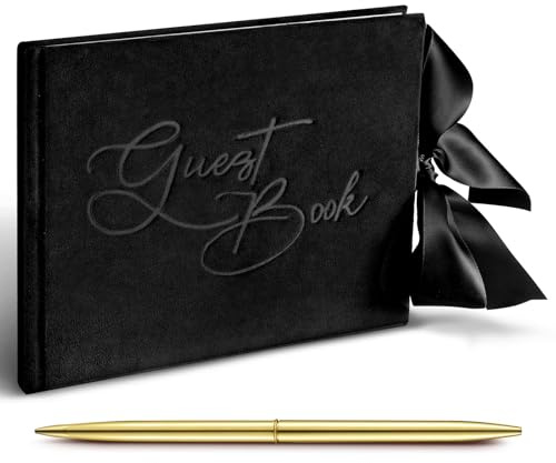 Panelee Wedding Guest Book with Pen Black Velvet Reception 144 Page Sign in Book Wedding Memory Papers Elegant Guestbook for Bridal Shower Party Guest Visitor