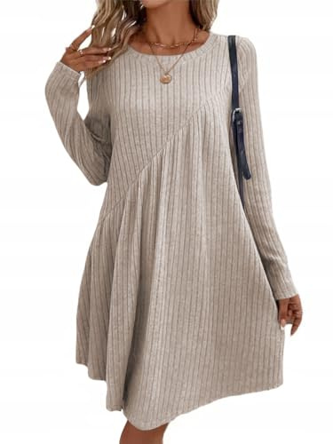 Sukiglam Vestito Donna Maniche Lunghe Autunno Inverno Casual Girocollo Abito in Maglia Elegante Vestiti Corto Morbido Caldo Vestito Base al Ginocchio Linea A Abiti Largo Maglione Lungo per Leggings