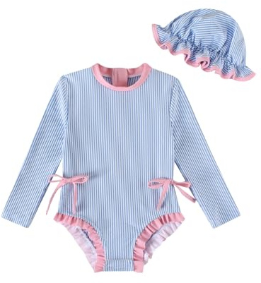 DivingBirds Baby Girls Swimming Costume with Hat for 12-18 Months
