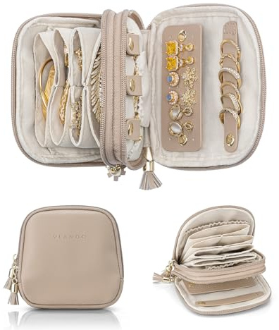 VLANDO Travel Jewellery Box, 2-Tier Small Jewellery Pouch, Travel Essential
