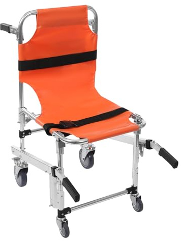 EMS - Sedia da scala pieghevole, sedia a rotelle per scale per il trasporto, multifunzione, sedia portante con maniglie (la parte anteriore può essere estratta), cinture di sicurezza e 4 ruote