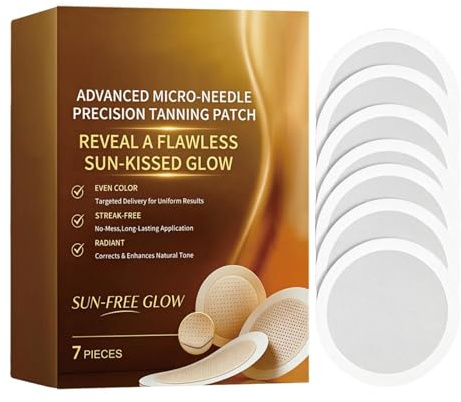 Självbrunande patchar 7 st naturlig brunaccelerator för kropp och ansikte | Sol-fria glow patchar för hemmabruk, resor, dagligt bruk, kropp, ansikte, alla hudtyper, passar både män och
