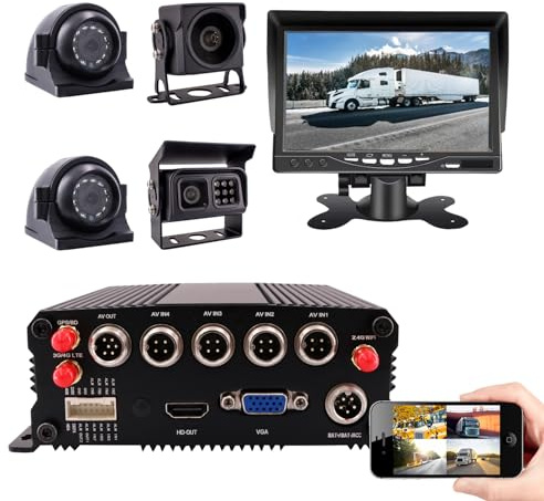 JOINLGO 4 Channel WiFi GPS 4G LTE Cellular 1080P Vehicle Bus CCTV DVR Video Recorder Kit Remote View on APP/Web 4 Side Front Rear View IP68 Backup Cameras for Truck RV Bus Van Fleet