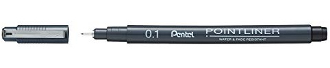 Pentel Pointliner S20P-1A, Fineliner, schwarz, wasserfest und lichtecht, 0,1 mm