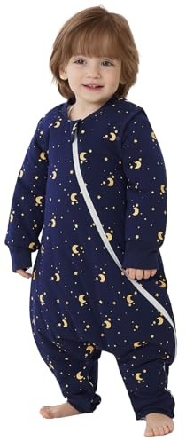 Duomiaomiao Saco de dormir de invierno para bebé con piernas de 3,5 tog, 100 % algodón, saco de dormir cálido con piernas para bebés de 2 a 3 años, luna