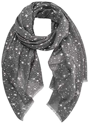 Yuson Girl Bufanda Mujer Elegante Chal Negro Estola Pelo de Gasa Transparente Pañuelo Con patrones de estrellas y luna bronceado y estampado plateado 70 * 180cm