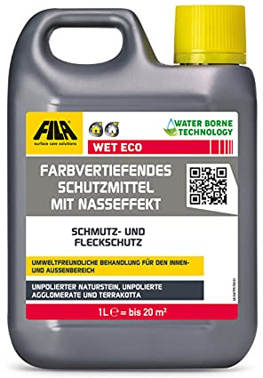 FILA Surface Care Solutions, WET ECO, Protecteur Ravivant Hydrofuge et Oléofuge, Effet Mouillé, Surfaces en Terre Cuite, Pierre Naturelle et Agglomérés non brillants, Intérieur et Extérieur, 1L