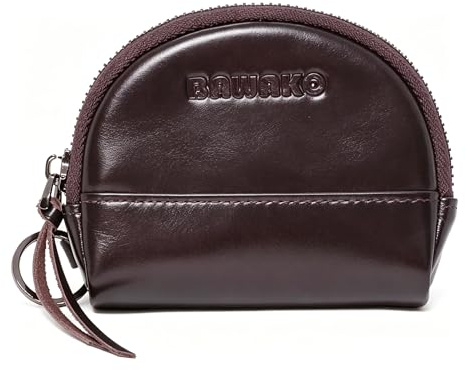 BAWAKO Genuine Leather Wallet, Coin Purse, Keychain Ring, Zipper, Money Pouch, Men and Women (Brown)