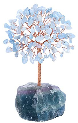 Jovivi Aquamarine Crystals Tree Gemstones Money Feng Shui Bonsai Trees With Fluorite Stand For Good luck Chakra Stone Healing Crystals Home Office Living Room Decor Gift