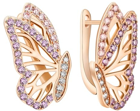 Richapex Boucles d'oreilles femme or 18 Carat Papillon Boucles d'oreilles Tendance Huggie Hoop Or Créoles Boucles d'oreille pour Filles Hypoallergénique bijoux avec Zirconium Cubique (Rose)