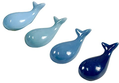UUYYEO 4 Pcs Blue Whale Ceramic Chopstick Holder Rest Rack Porcelain Animal Spoon Fork Knife Rack Holder Utensil Cutlery Stands Table Decors
