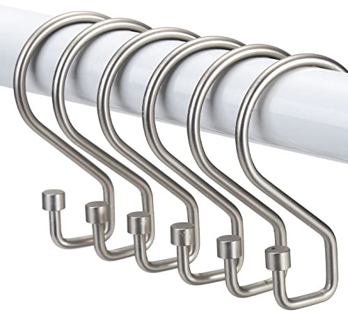 GOOWIN 12 Stück Duschvorhangringe, Metall Multifunktionale Duschvorhanghaken für Duschvorhänge und Vorhänge (Mattes Nickel)