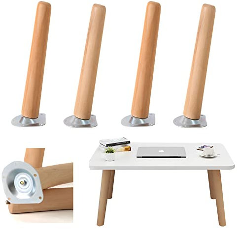 4 Stück Möbelfüße Holz Tischbeine Möbelbeine Ersatz 40cm Sofafüße Holzbeine mit Montageplatten & Schrauben für Sofa Bett Schrank Couch Ottomane